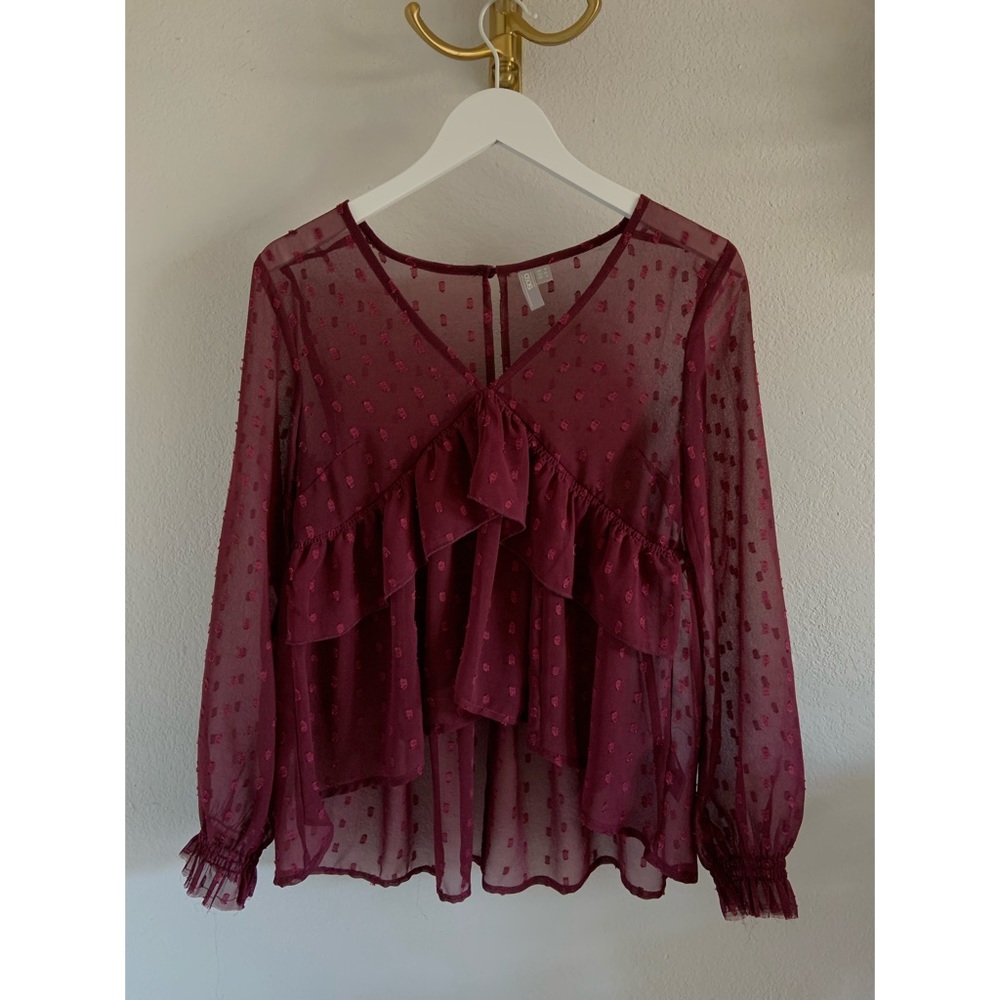 ASOS Long Sleeve Sheer Smock in Berry